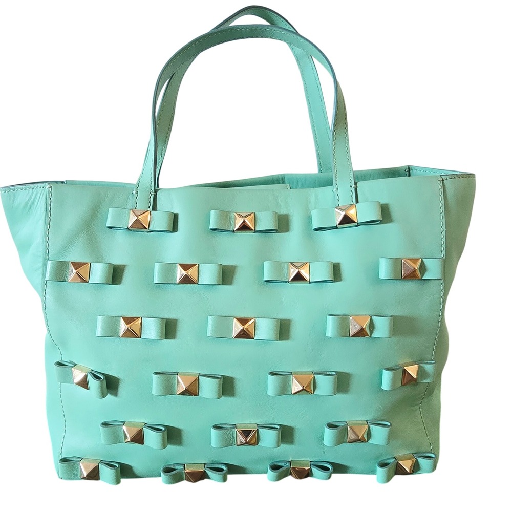 Kate Spade Mint Green Leather Studded Bow Tote Bag PXRU4141